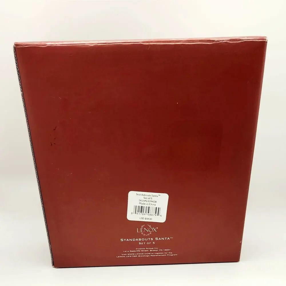 Lenox Standabouts Santa Set of 5 Porcelain Christmas Ornaments 6339428 Box